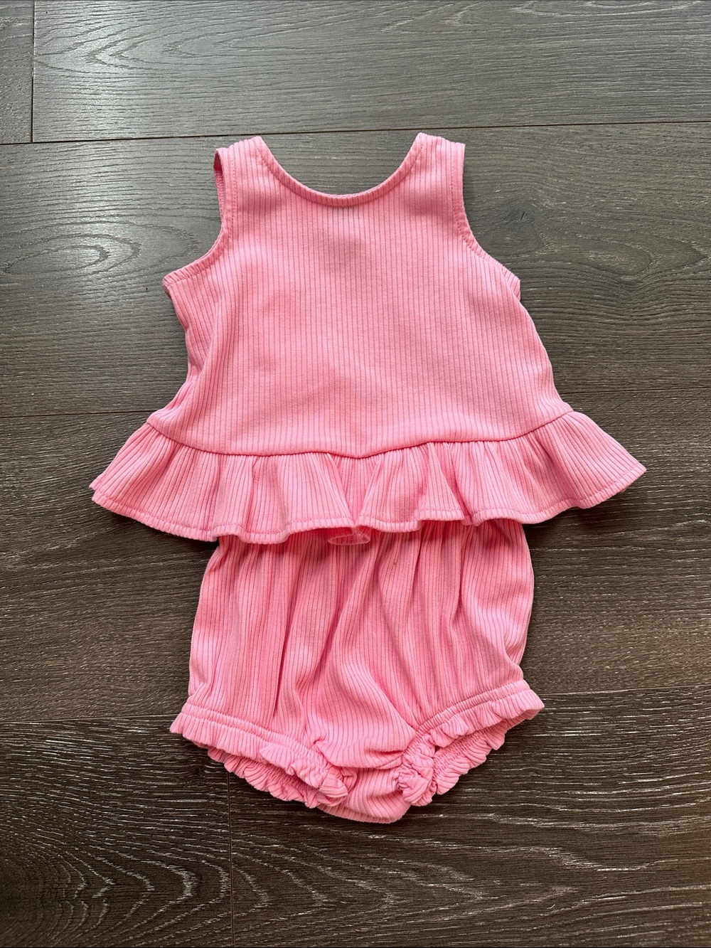 NWT! Girls' Pink Ribbed Ruffle Tank & Bloomers Set